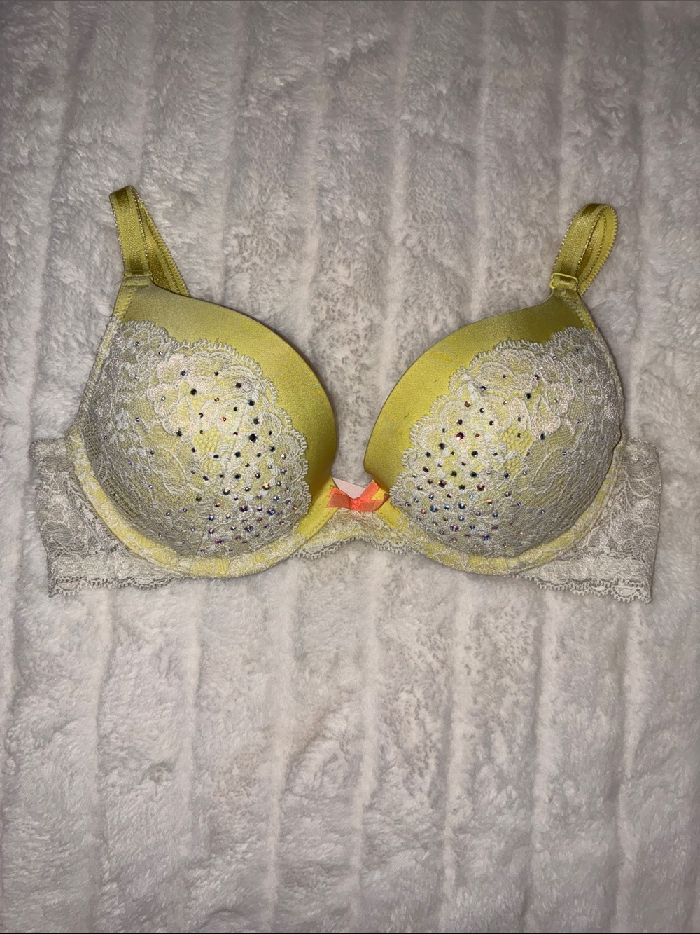 Victoria's Secret Yellow Lace Push-Up Bra with Crystal Accents